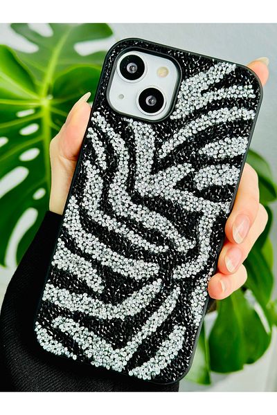 Go Aksesuar حافظة سيليكون متوافقة مع هاتف Iphone 14 و15 بتصميم ماسي مرصع بأحجار الراين اللامعة