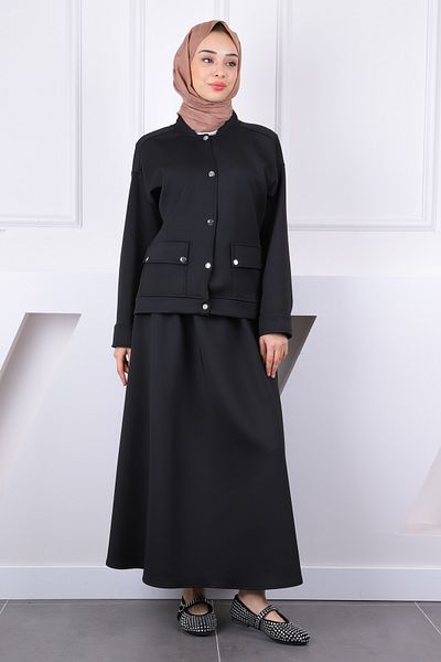 İmajButik Black Scuba Jacket Skirt Suit