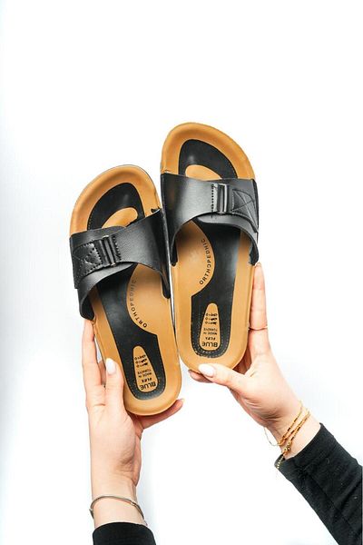 PUREFY Γυναικείες κομψές παντόφλες - Navy Blue βραδινό φόρεμα - Summer Sea Beach Dowry Guest Slippers Orthopedic Anatomical
