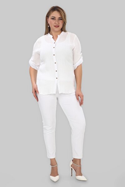 Lady Majestic Cămașă din țesătură musulmană pentru femei, 100% bumbac, cu guler mare