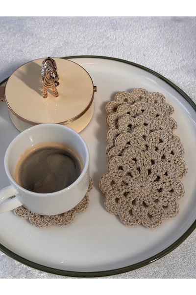 Miliva 6'lı Bardak Altlığı | Örgü Makrome Bardak Altlığı | Simli Yuvarlak El Yapımı Bardak Altlığı | 6 Adet