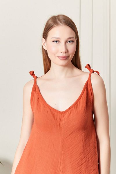 Türkiş Otantik Natural Muslin Fabric Loose Cut Shorts Jumpsuit – Comfortable and Stylish Design