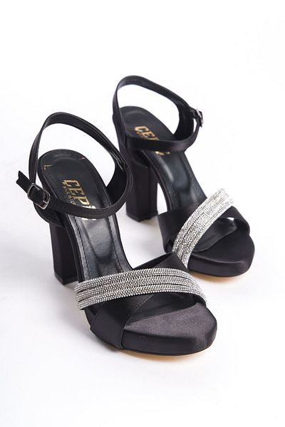 sefayol Pantofi cu toc cu platformă Chaney Black Satin Stone