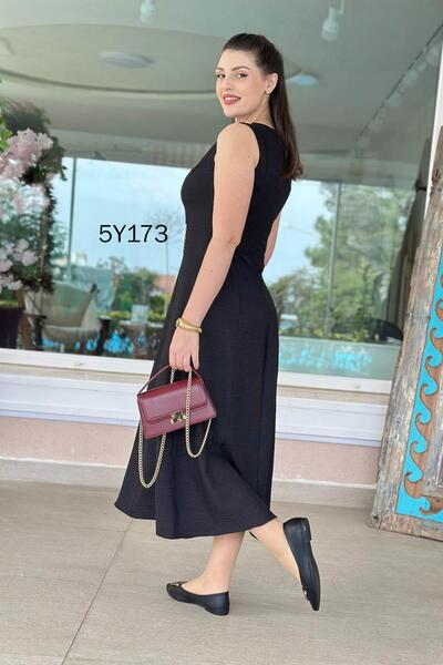 İnce Topuk Zero Sleeve Chain Detail Sofia Linen Dress 5Y173