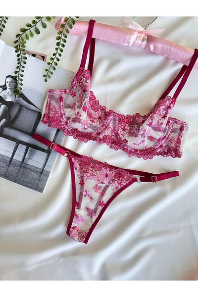 Nashera Floral Embroidered Embroidery Underwire Bralet Bra Underwear Set