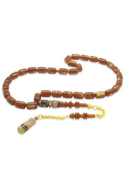 Tesbihane Ασημένια φούντα με φούντες, εξαιρετικής ποιότητας κατασκευή, κομμένη με κάψουλα, μαργαριταρένια καφέ, συμπιεσμένη κεχριμπαρένια χάντρα προσευχής