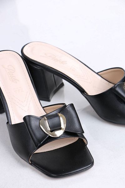 sefayol Ellery Black Matte Leather Heeled Slippers