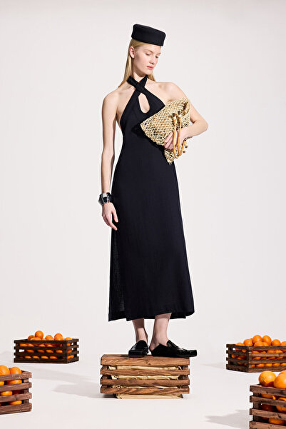 İKİKIZ Siyah Keten Elbise