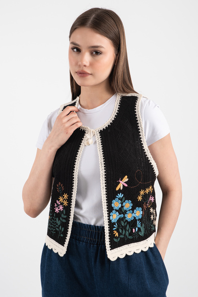 Hatun Atila Hatunatila Patterned Süzine Knitted Knitwear Vest Black