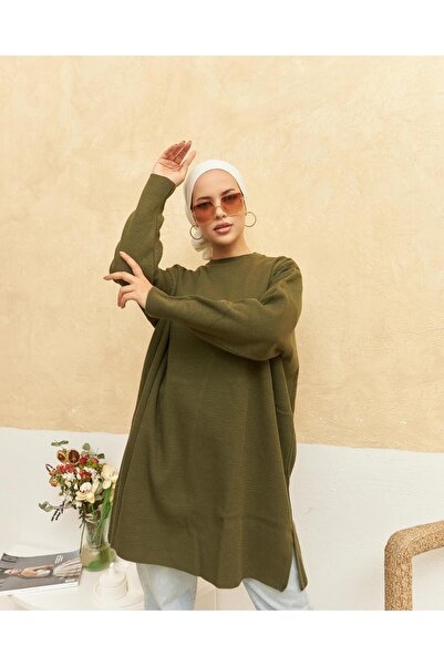 Nissra Ankanoor Khaki Knitwear Hijab Tunic Anka 256329