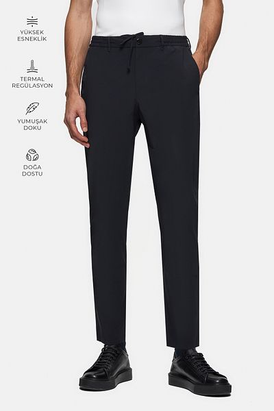 D'S Damat Παντελόνι Jogger Relaxed Fit Navy Blue Dobby Λεπτό και ελαφρύ Rpt