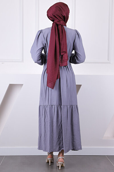 İmajButik Smoked Waist Elastic Belted Modal Dress