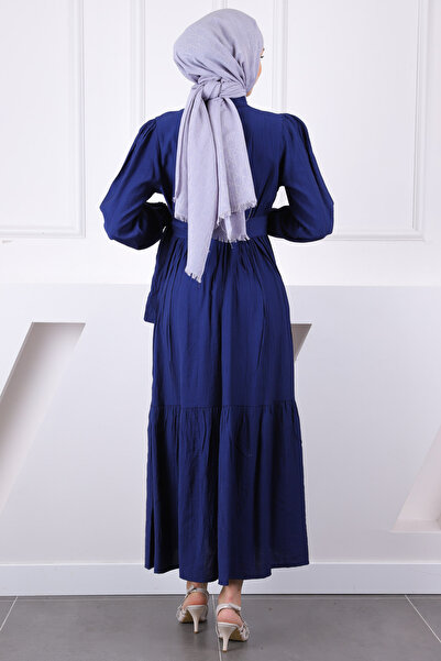 İmajButik Μοντάλ φόρεμα με ελαστική μέση σε μπλε ναυτικό