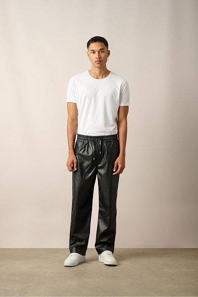 Rocqerx R-4349 Elastic Waist Leather Trousers