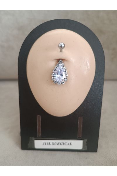 AyçaSilver Belly Piercing Faceted Cut Multi Stone,Drop Belly Piercing