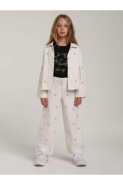 Zekids Girl's Stoned Denim Jacket and Trousers Set