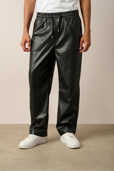Rocqerx R-4349 Elastic Waist Leather Trousers