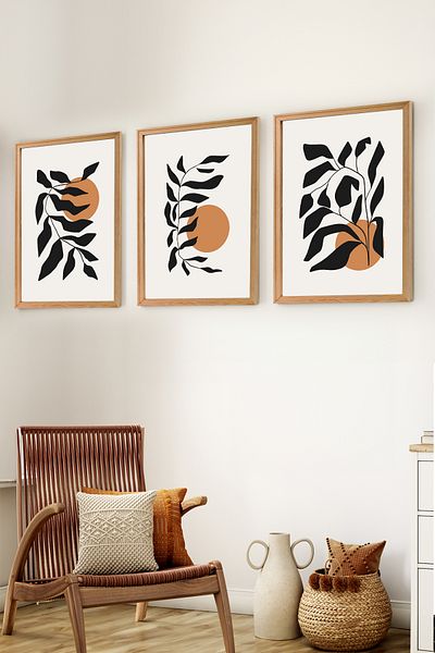 Muyika Design Set de 3 picturi decorative pentru decorarea casei în stil boem nordic modern cu cadru din lemn premium-SET2