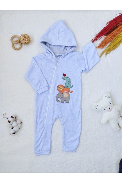 Tomuycuk Ef Cartoon Baby Boy Hooded Jumpsuit Blue Gift Baby Clothing