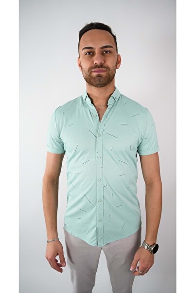 COONLESS ERKEK DESENLİ KISA KOL GÖMLEK Yeşil
