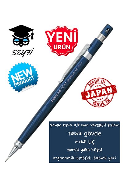 SEYFİKİRTASİYE Penac Np-X 0.5 mm Versatil Pen Plastic Body Metal End Metal Collar Clip Ergonomic Serrated Grip