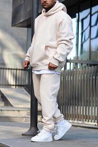 ruNadeS Ανδρικό Σετ Φούτερ με Πόρτα Τσέπης Καγκουρό Μαλακό Oversize - Ρούχα για το σπίτι