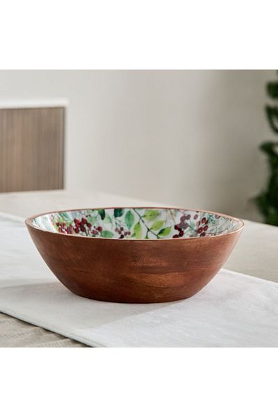 Home Box Berry Wooden Salad Serving Bowl - 24x24x8 cm
