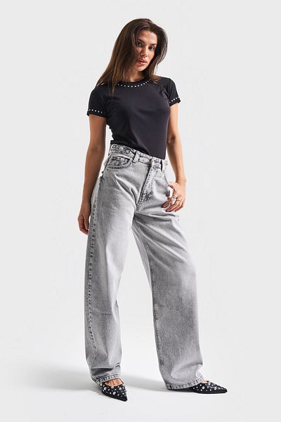 its basic Γυναικείο παντελόνι σε γκρι χρώμα Lotus Baggy Fit Extra Long τζιν