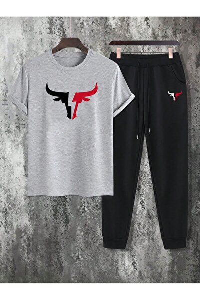 PAVRO Ανδρικό σετ αθλητικής φόρμας Oversize με στάμπα Bull