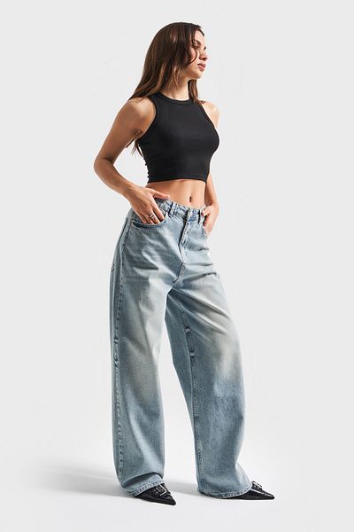 its basic Women's 4S5-75 Método Suuper Baggy Fit Denim Jean %100 Koton Inner Length 83cm Toilet Coach Color