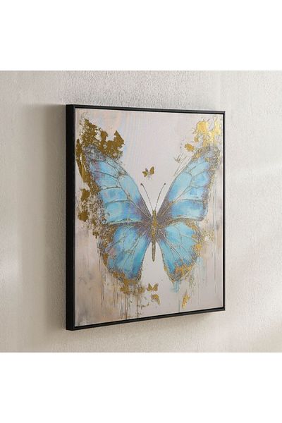 Home Box Fossel Butterfly Framed Canvas with Foil Surface - 60x60x2.5 cm