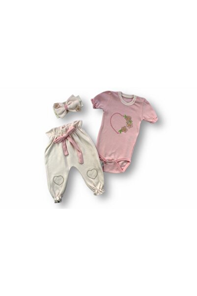 Tomuycuk بدلة قطعة واحدة للفتيات الصغيرات من Heart of Flower Spring مكونة من 3 قطع باللون الوردي