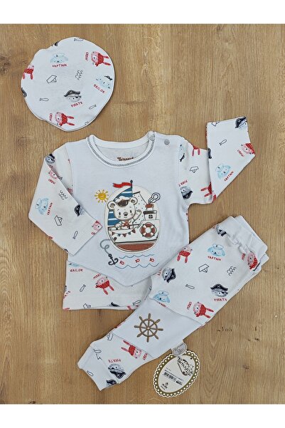 Tomuycuk Ecru 3-Piece Set for Baby Boy - 100% Cotton and Sweat Little Pirate