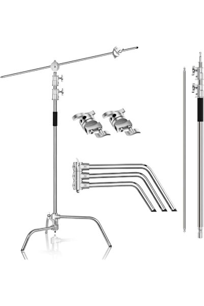 DP Boom kollu C stand, 330 cm ayarlanabilir çelik aydınlatma tripodu, tutma kollu, bacaklı