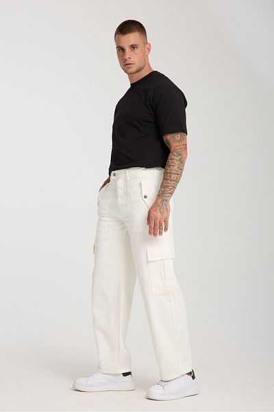 CARLOOG JEANS Off White Gabardine Lichra Free Cargo Pocket Pants