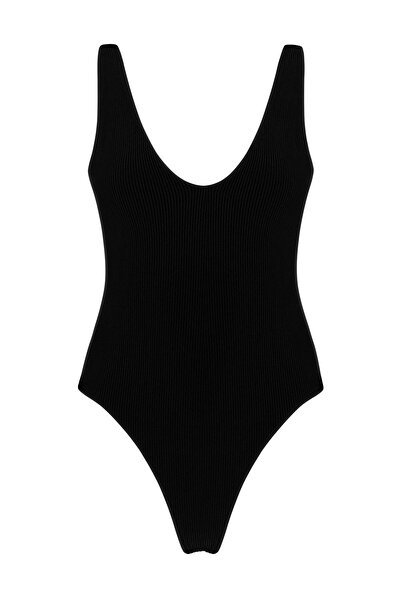 Eda Erdoğan Ribana V Yaka Bodysuit (siyah)