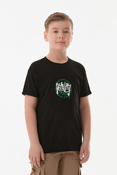 Fulla Moda 100% Cotton Text Printed Crew Neck Boy's T-Shirt