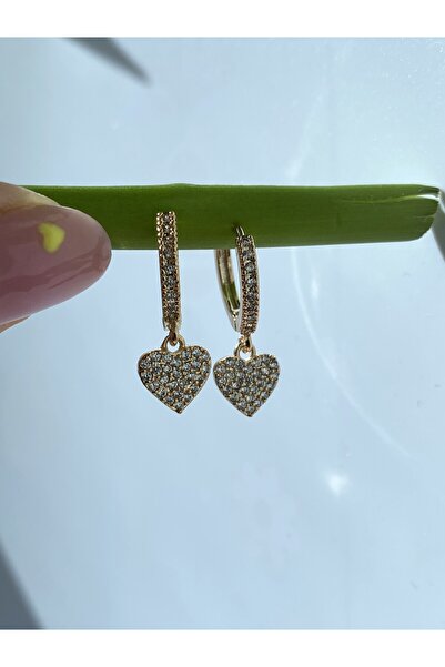 kurukafagift Zirkon Taşlı Sallantılı Kalp Küpe