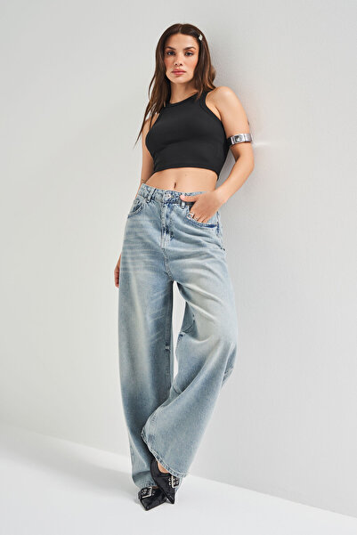 its basic Blugi de damă 4S5-75 Método Suuper Baggy Fit Denim 100% bumbac Lungime interioară 83 cm Toaletă Antrenor Culoare