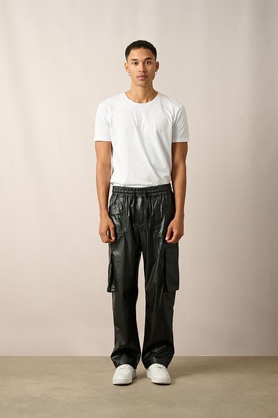 Rocqerx R-4352 Double Cargo Pocket Waist Elastic Leather Pants