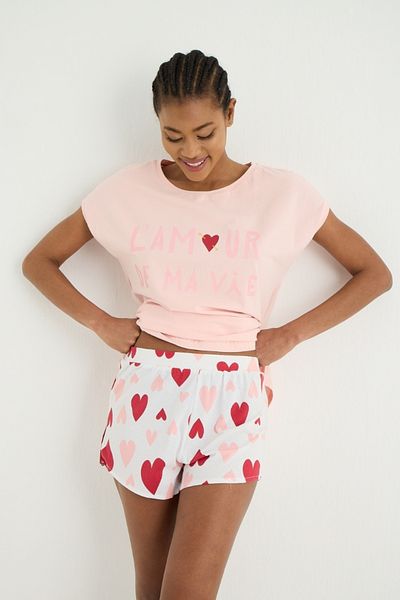 İPEKTENİM Heart Patterned Shorts Pajama Set