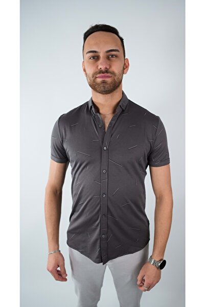COONLESS ERKEK DESENLİ KISA KOL GÖMLEK Antrasit