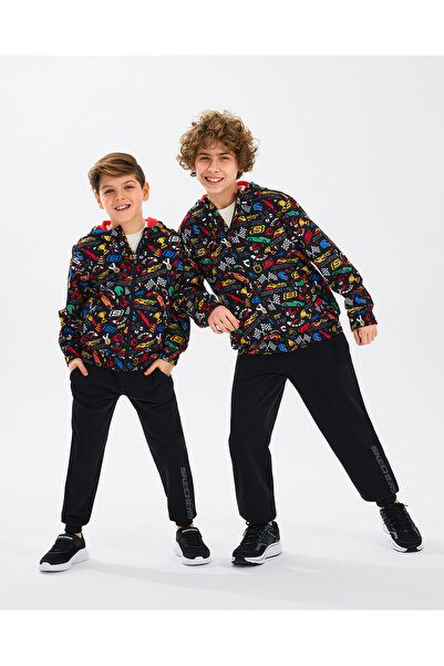 SKECHERS B Micro Full Zıp Jacket Büyük Erkek Çocuk Siyah Yağmurluk Sk2510078-001