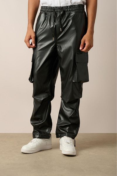 Rocqerx R-4348 Gusseted Pocket Knee Detailed Leather Trousers