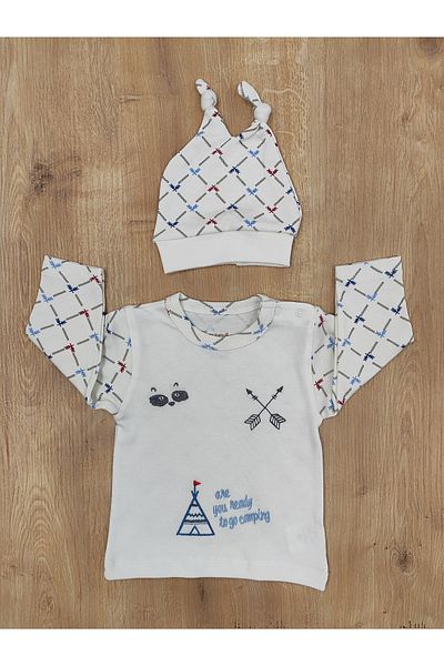 Tomuycuk Newborn 3-Piece Baby Boy Set - My Camping Embroidered & Hat Baby Set
