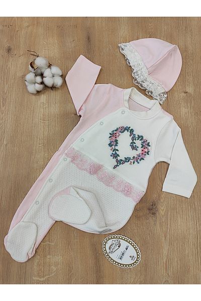 Tomuycuk Flower Embroidered Baby Girl Jumpsuit Long Sleeve Footed Gift 100% Cotton Newborn Baby Clothing