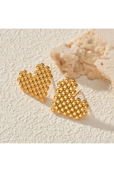 Siya Silver Kararmaz Çelik Altın Kaplama Gold Renk Topçuklu Çivi Küpe