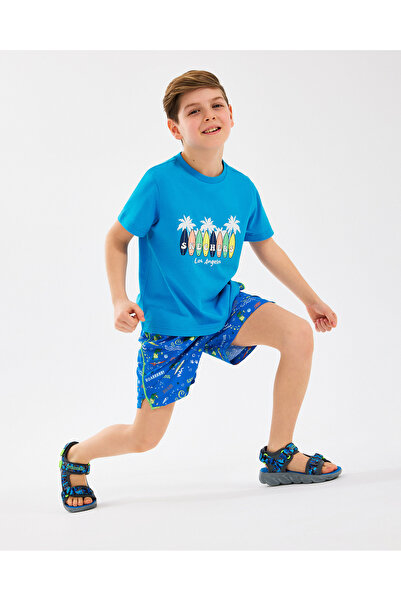 SKECHERS B 5 Inch Allover Print Swimshort Büyük Erkek Çocuk Mavi Deniz Şortu SK2510072-403