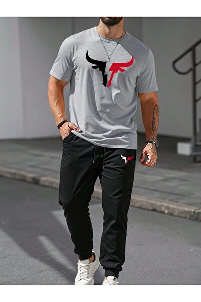 PAVRO Ανδρικό σετ αθλητικής φόρμας Oversize με στάμπα Bull