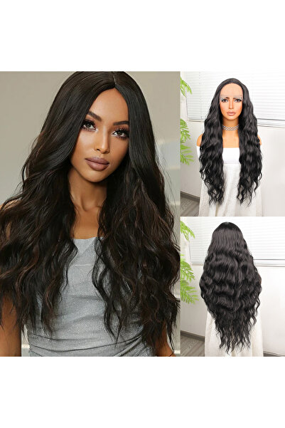 Mina Peruk Siyah Su Dalgalı Fiber Sentetik Tül Peruk